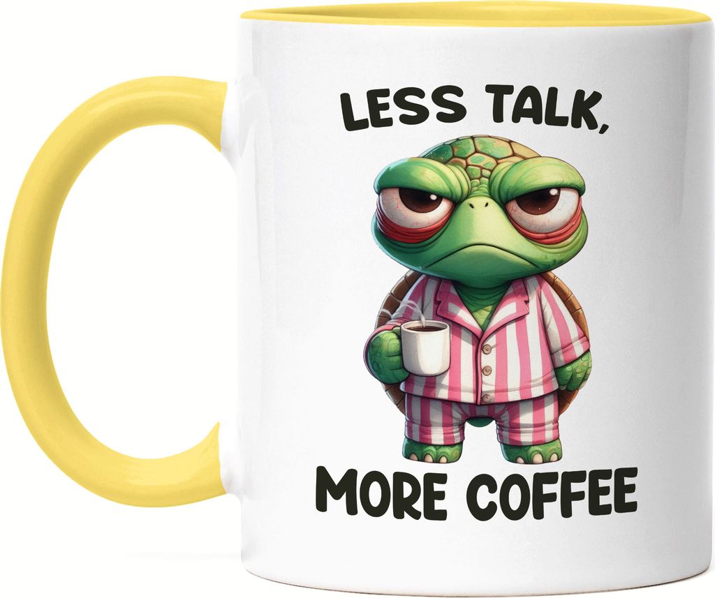 Less Talk More Coffee Lustige Schildkröte Tasse Gelb Kaffee Spruch Morgenmuffel Geschenkidee