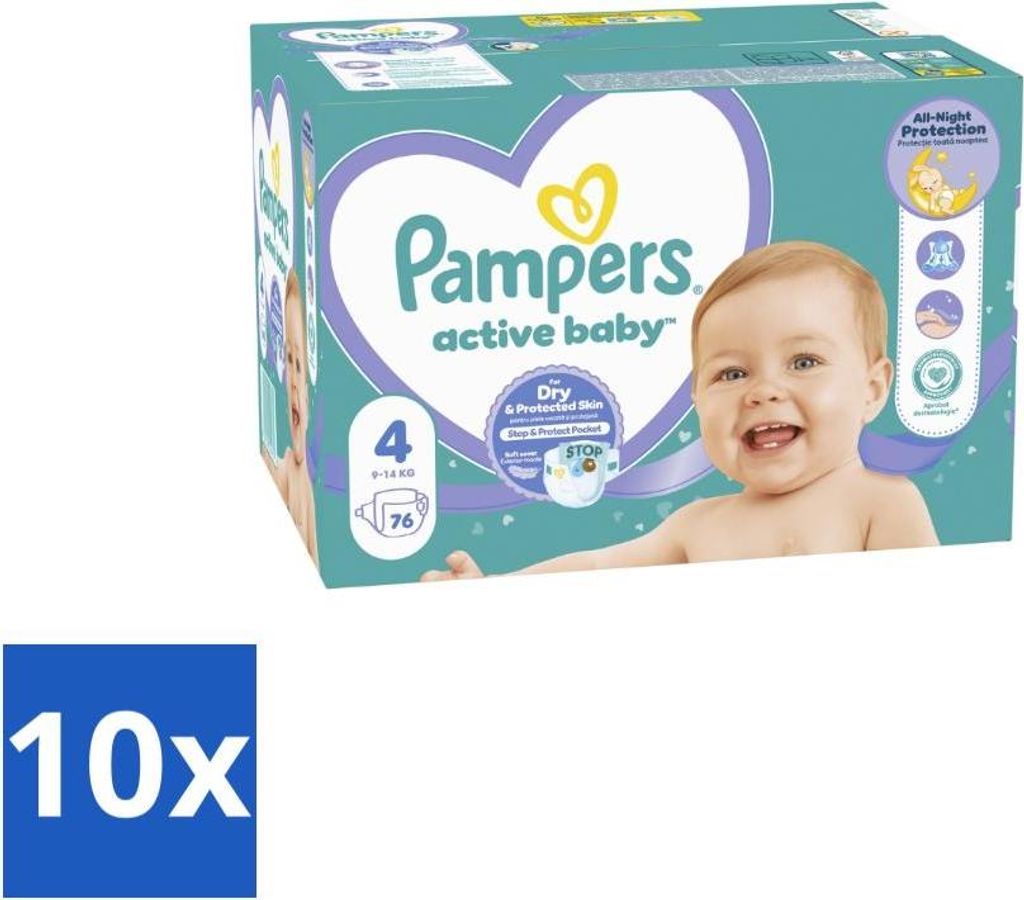 Pampers – Windeln – Baby Dry Größe 4 – 76 Windeln - Vorteilspack - 10 Stücke