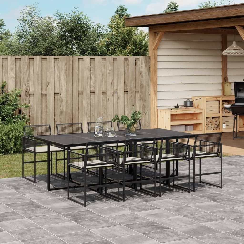 (NEU 2026) 9-tlg. Garten-Essgruppe - Terrassenmöbel - mit Kissen Schwarz Poly Rattan - Gartenmöbelgarnituren - 87.6 kg