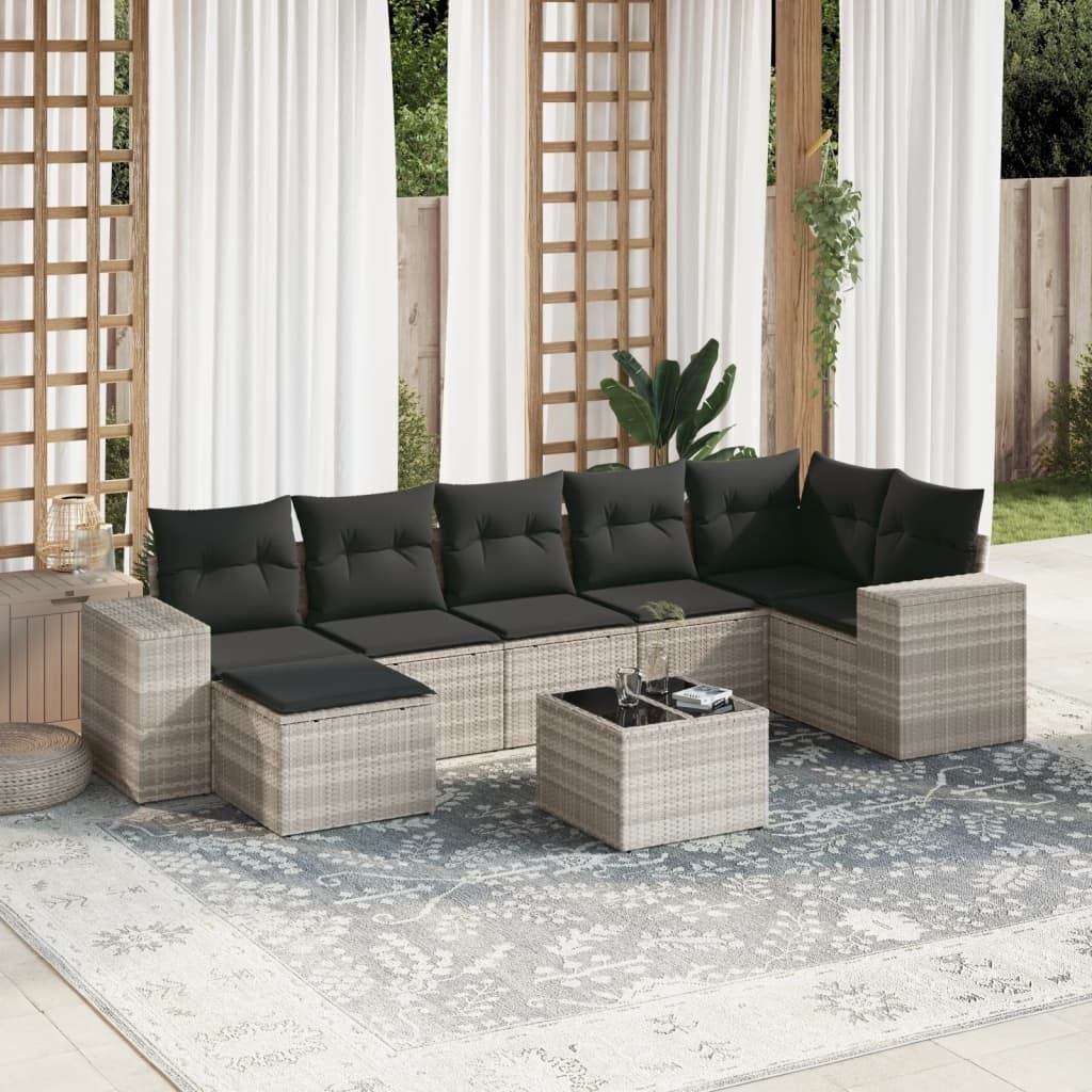 Industrie-Stil 8-tlg. Garten-Sofagarnitur Sofa Set mit Kissen Hellgrau Poly Rattan Terrassenmöbel2024 cloris
