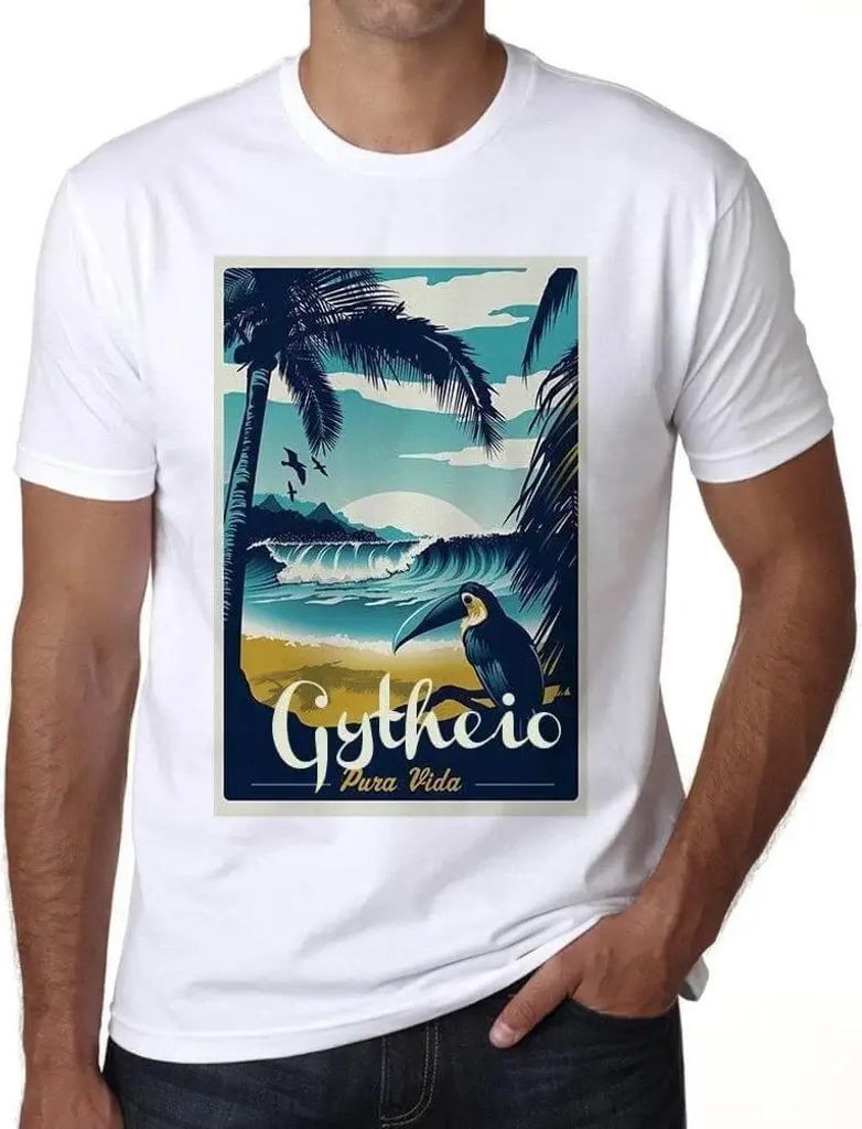 Herren Grafik T-Shirt Strand von Gytheio pura vida – Gytheio Pura Vida Beach – Öko-Verantwortlich Vintage Jahrgang Kurzarm Lustige Druck Gebur...