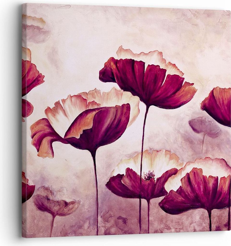 Bild auf Leinwand - Leinwandbild - Mohn Blume Wiese - 30x30cm - Wand Bild - Wanddeko - Wandbilder - Leinwanddruck - Bilder - Kunstdruck - Wanddekor...