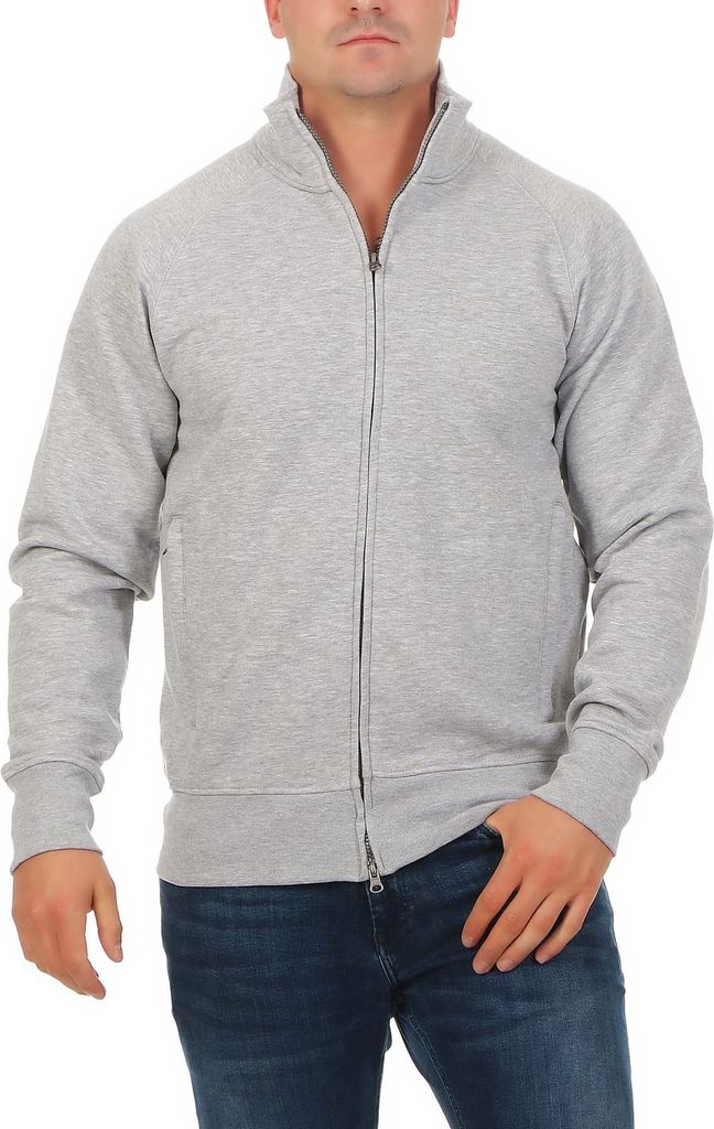 Mivaro Herren Sweatjacke mit Stehkragen aus Baumwolle mit Fleece innen Regular Fit Zwei Wege Reißverschluss Jacke warm bequem für Arbeit Freizeit...