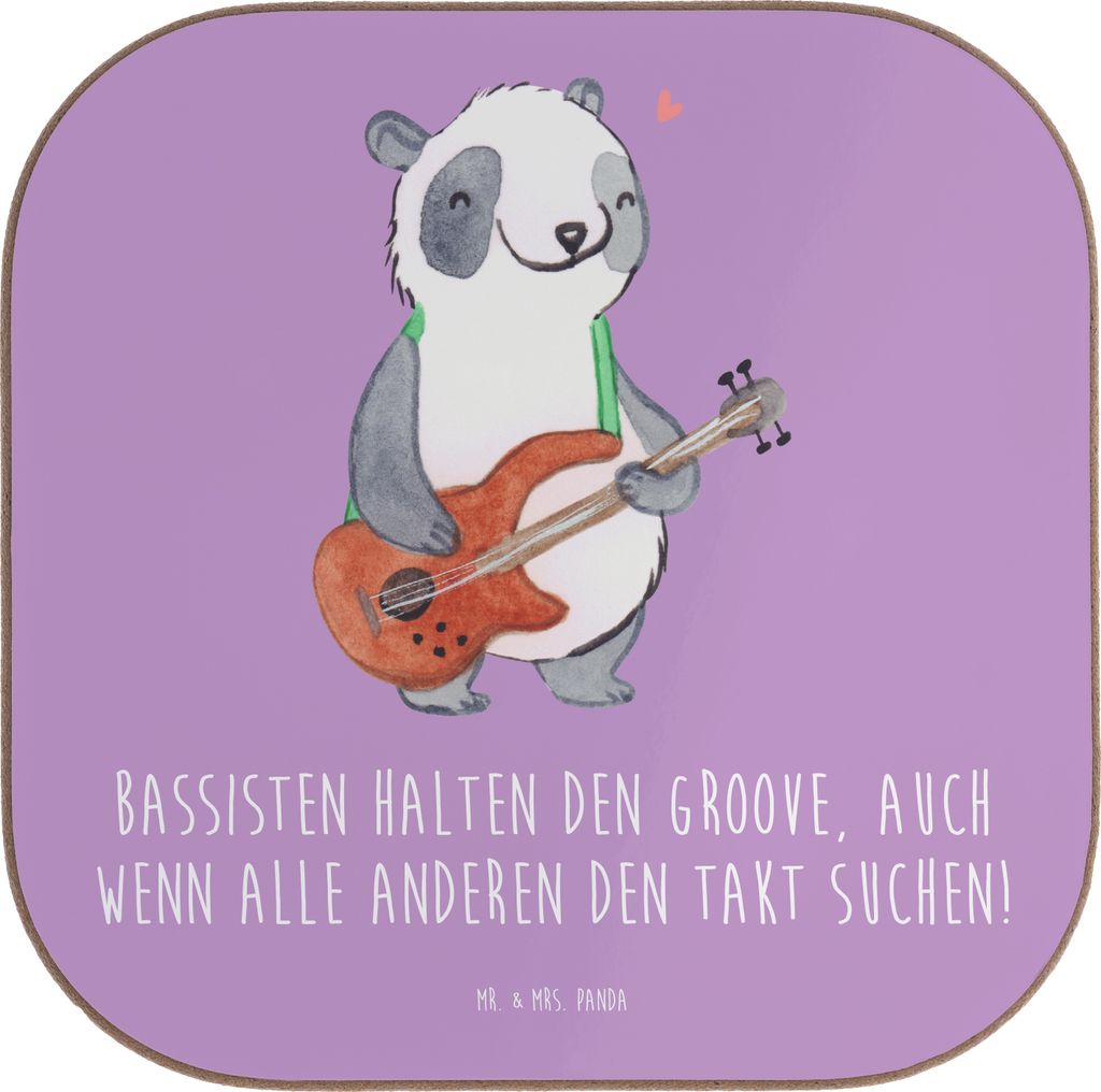 Mr. & Mrs. Panda Getränkeuntersetzer Bassgitarre Groove - Lavendeltraum - Geschenk, Untersetzer Gläser, Musiker, Coaster, Instrument, Tassenunter...