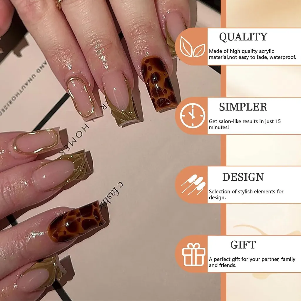 24 pezzi Leopard French Tip Press on Nails Set - 4