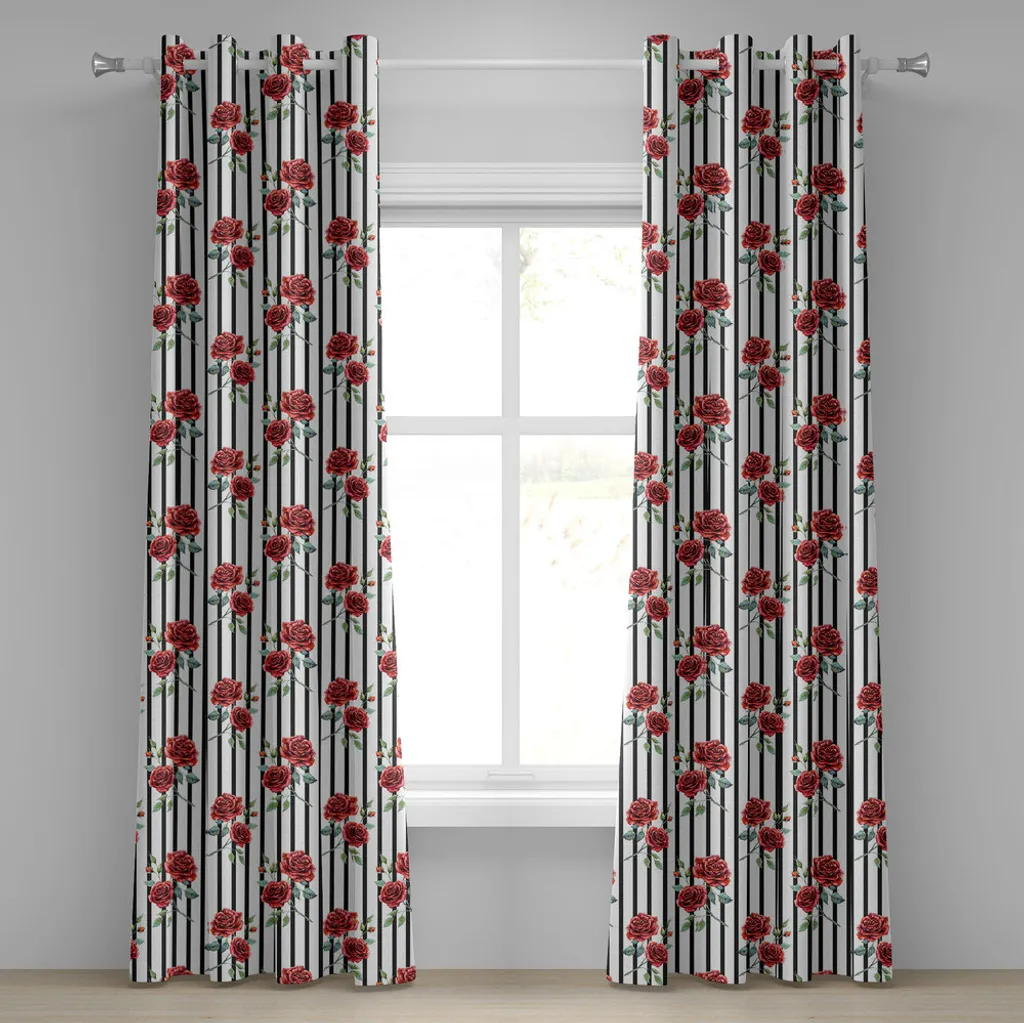 Paire de rideaux décoratifs fleurs et rayures 280x245 cm coloris rubis