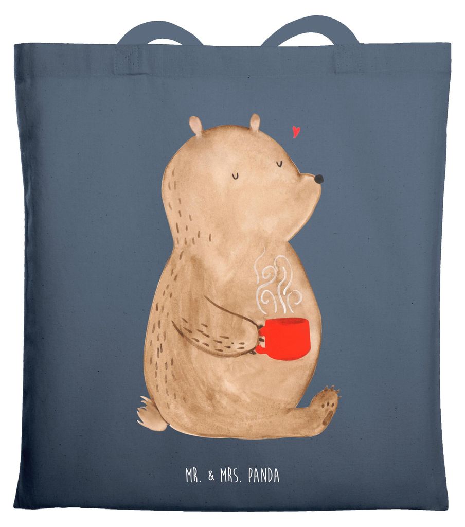 Mr. & Mrs. Panda totebag Bär Morgenkaffee - Indigo Blue - Geschenk, Freundin, Freund, Valentinstag, Shopping Tasche, Stoffbeutel, für, Mitbringse...