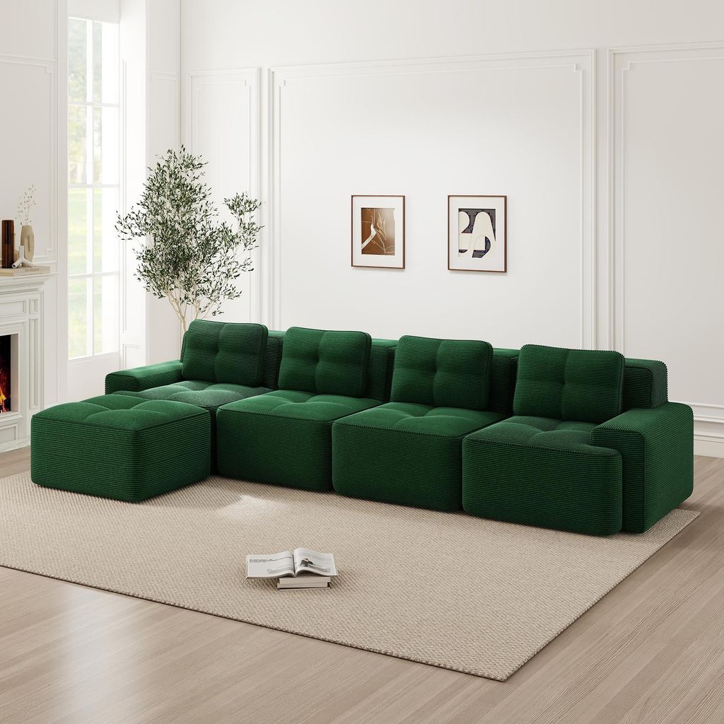Boneless Sofas für Wohnzimmer, Modulares Sofa mit L-förmiger Chaiselongue, 4-Sitzer Bequem Polstertes Tiefsitz 80% Corduroy-Cloud-Sofa, Montagefr...