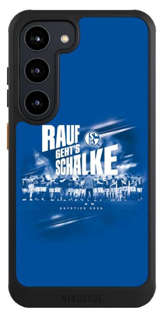 NIVOCASE Hülle für Samsung Galaxy S23 Handyhülle NIVOcore Case Schwarz Aufstieg FC Schalke 04 Offizielles Lizenzprodukt