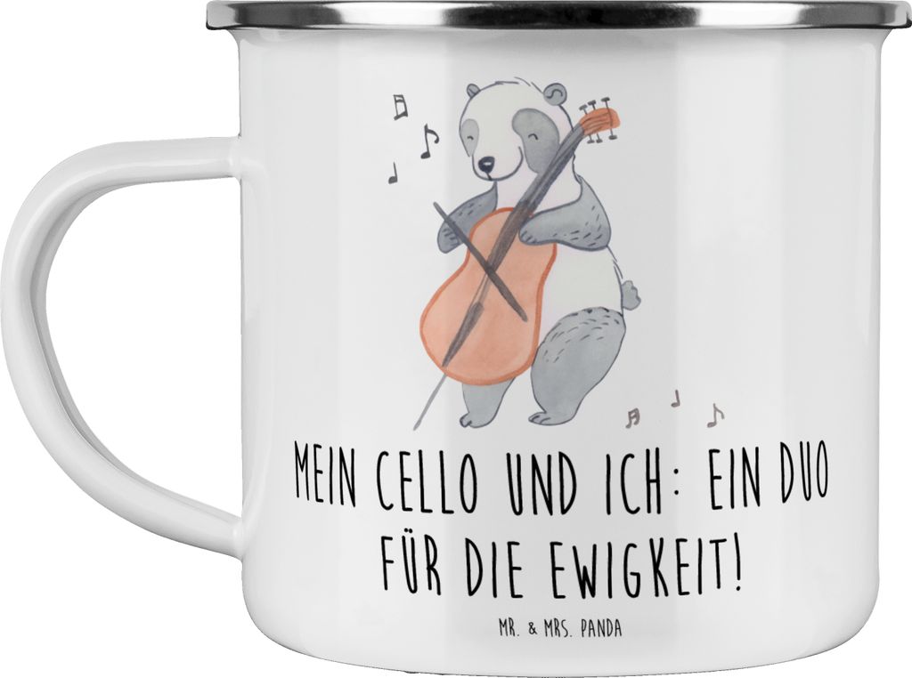 Mr. & Mrs. Panda Pott Cello Duo - Weiß - Geschenk, Kaffeepott, Musikinstrument, Instrument, Streichinstrument, Musik, becher emaille, Lernen, Musi...