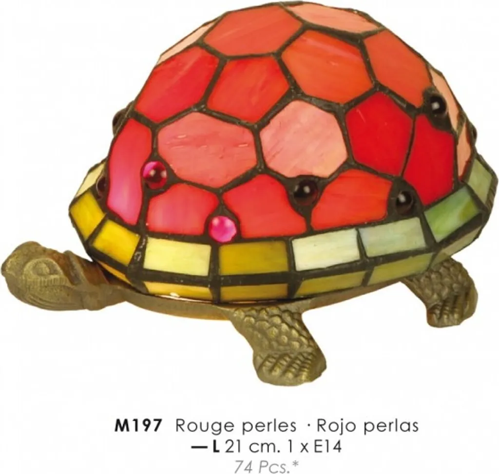 Lampe de Table Tortue en Verre Tiffany Rouge Ø 21cm pour une Déco Cosy