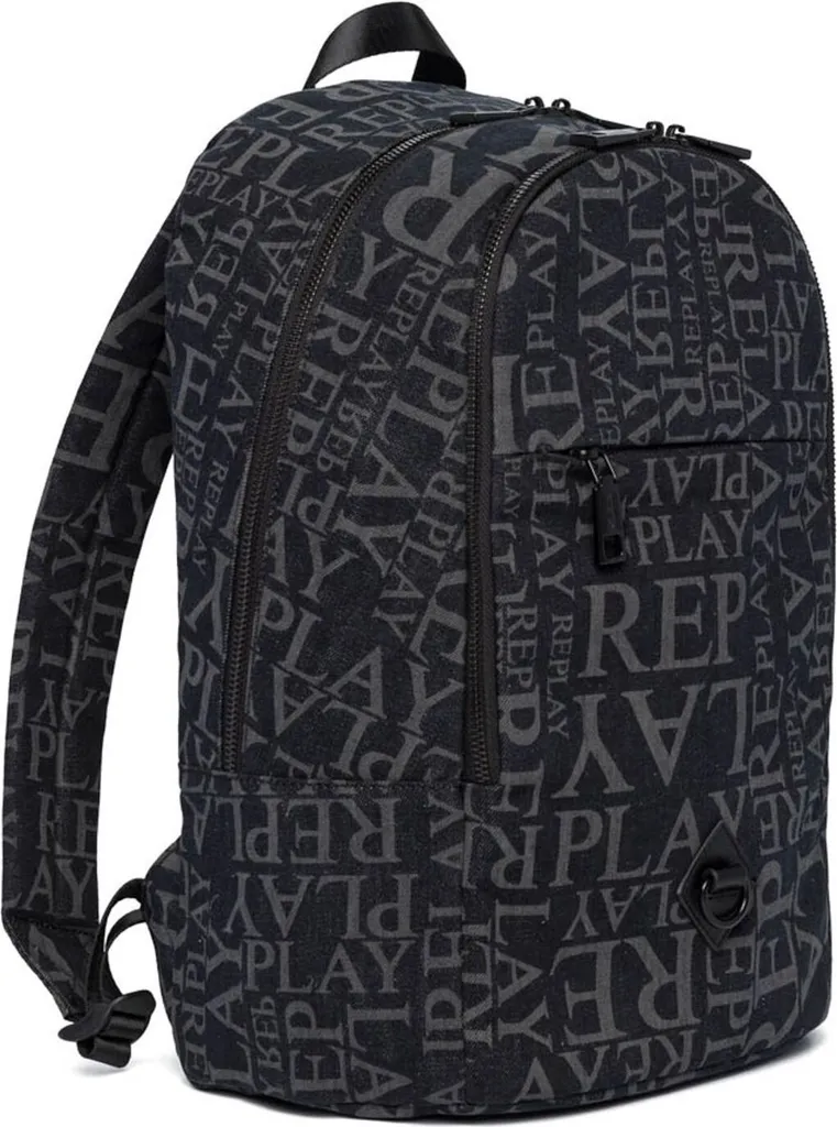 Sac à Dos pour Ordinateur Portable REPLAY Noir avec Aspect Délavé