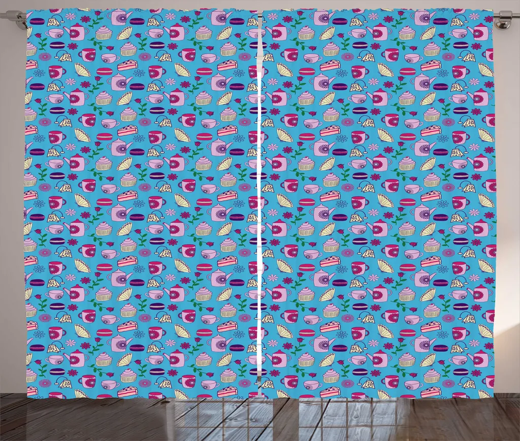 Rideau Multicolore Tea Party en Tissu Rustique 280x225 cm Haute Qualité