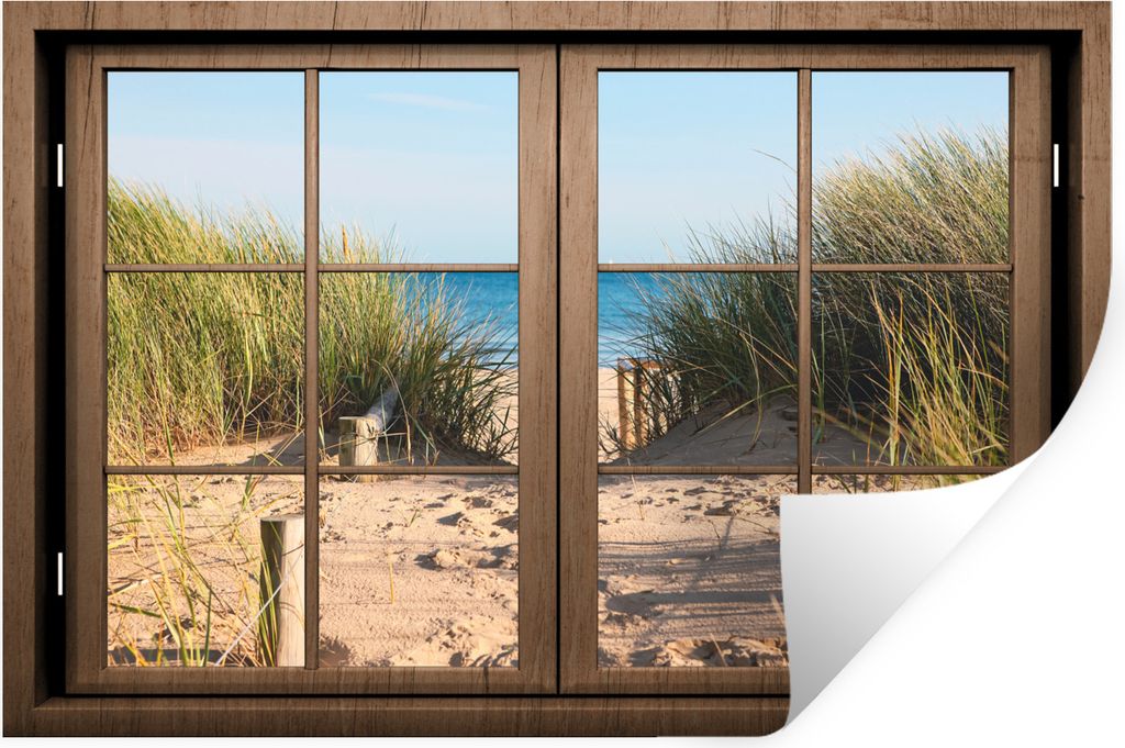 MuchoWow Wandtattoo Wandsticker Wandaufkleber Aussicht - Strand - Gras 30x20 cm Selbstklebend und Repositionierbar - Wierderverwendbar - Selbstkl...