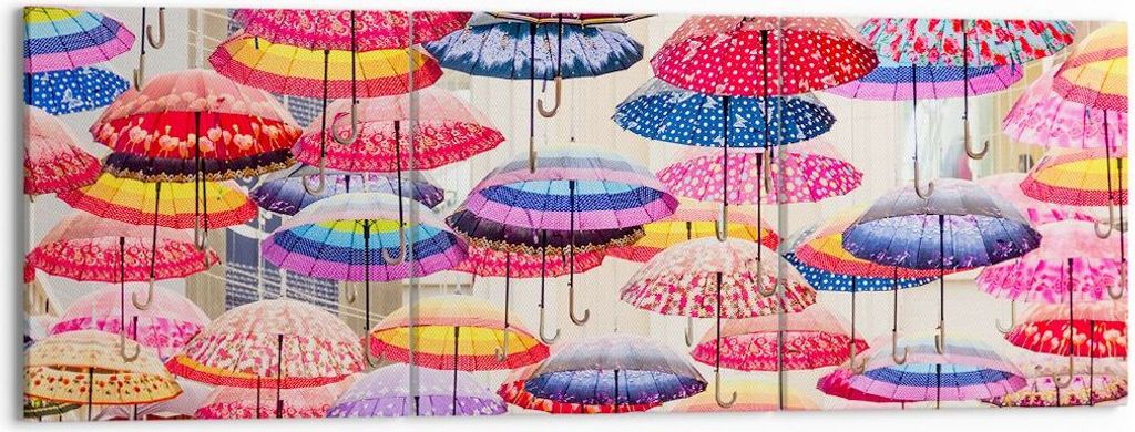 Bild auf Leinwand - Leinwandbild - Regenschirme City Dekoration Himmel - 150x50cm - Wand Bild - Wanddeko - Leinwanddruck - Bilder - Kunstdruck - Le...