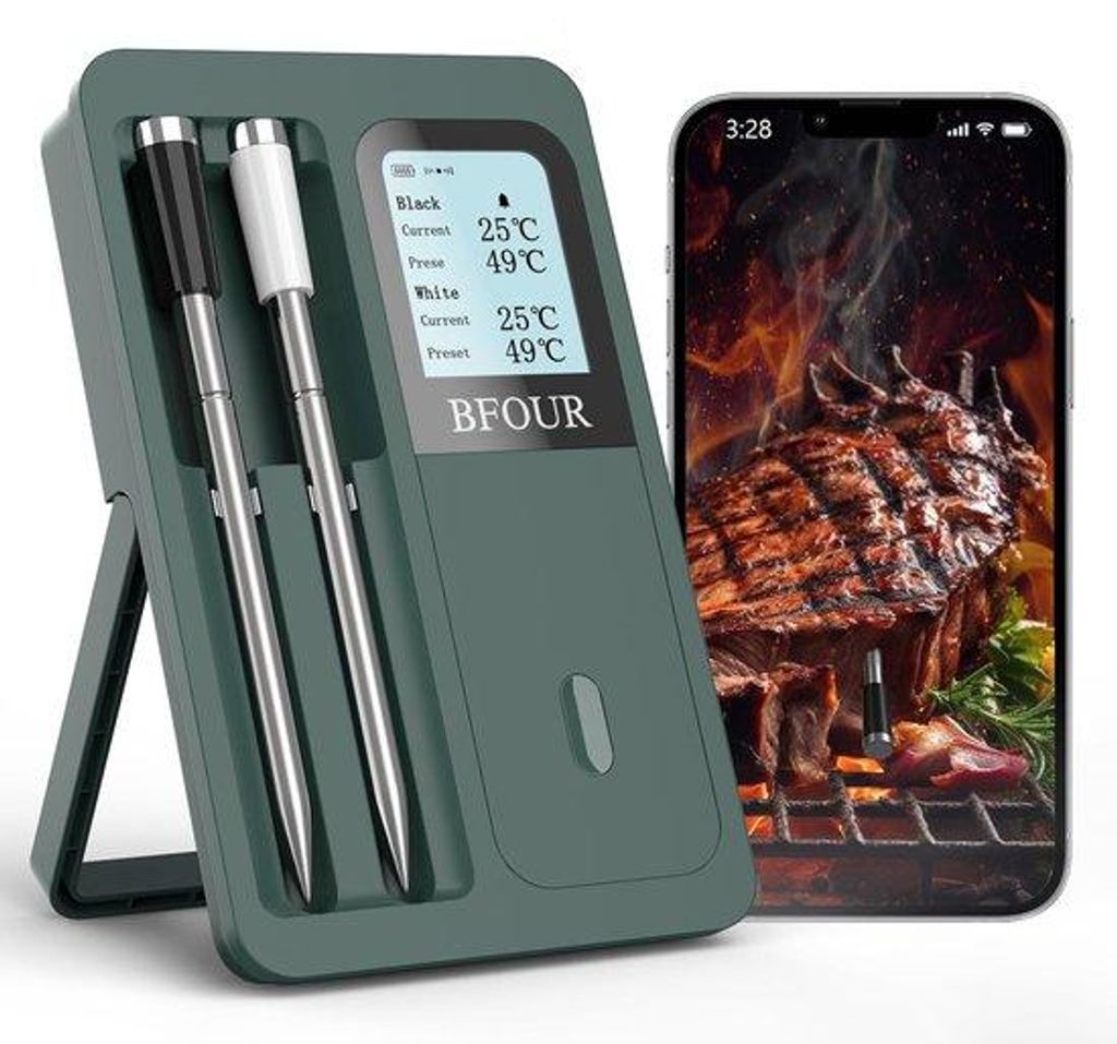 Drahtlose Fleischthermometer Bluetooth mit 2 Sonden und LCD-Display