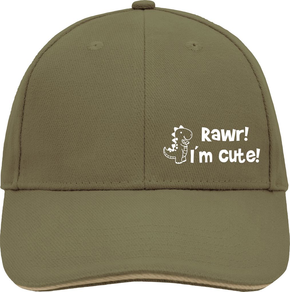 Huuraa Cappy Mütze T-Rex I`m cute Olive/Beige Baumwolle 6-Panel Kappe Geschenkidee