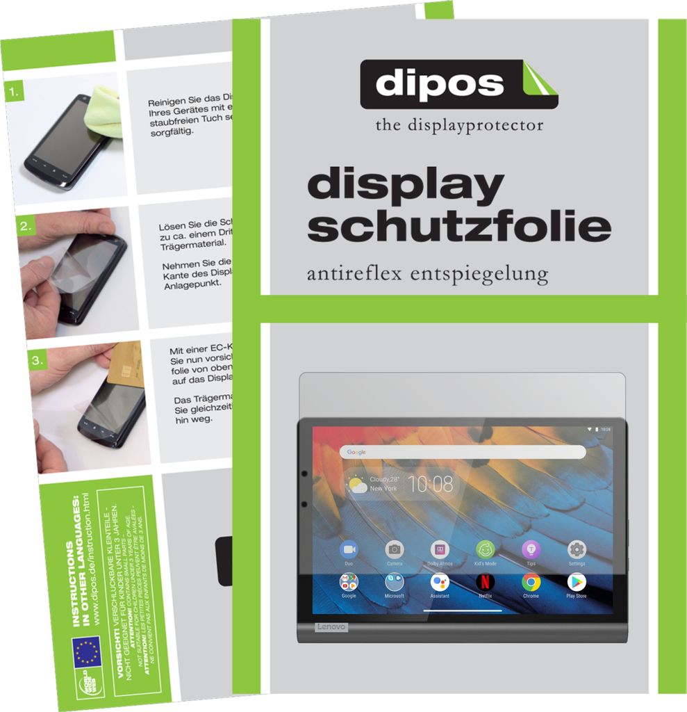 2x Schutzfolie für Lenovo Yoga Smart Tab 10.1 YT-X705F matt Displayschutzfolie Folie Display Schutz dipos