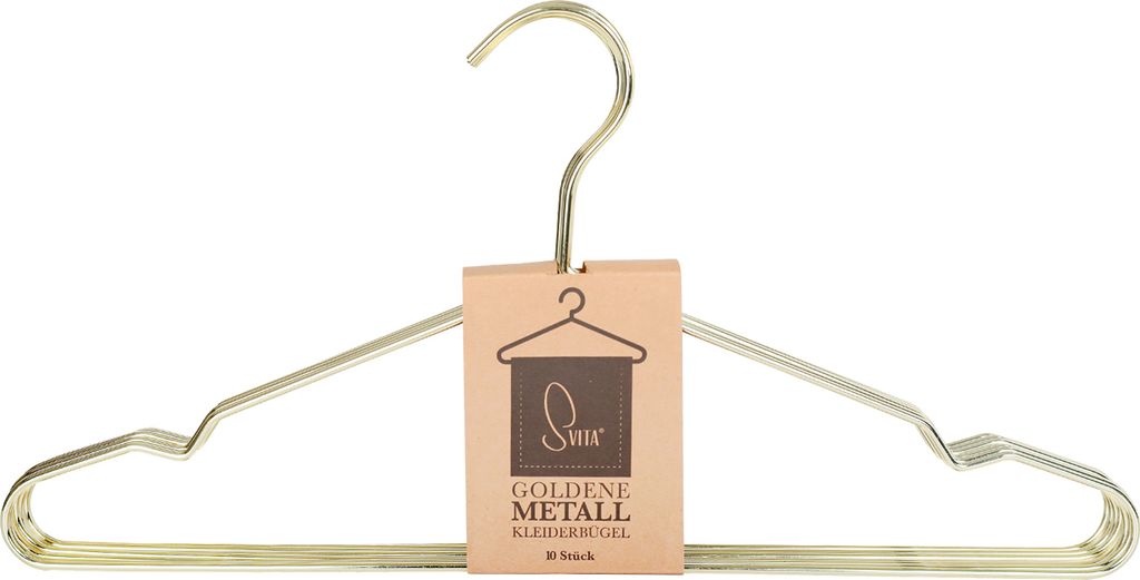 SVITA 10er Set Kleiderbügel mit Hosensteg dünn leicht Metall Gold