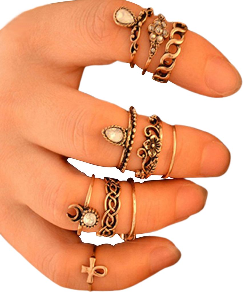 10 Teile/satz Knuckle Finger Ringe Vintage Anti-rost Blume Hohl Frauen Schmuck für Camping-Golden