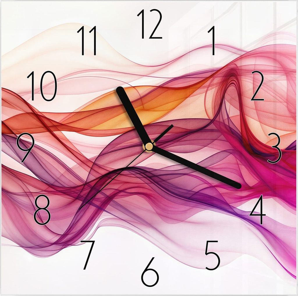Wanduhr aus Glas mit Motiv Farbige Schleier- 30 x 30 cm - inkl. Aufhängesystem