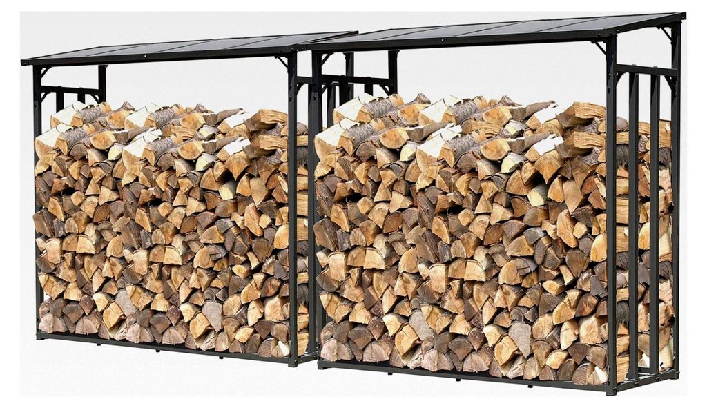 2 Stück Metall Kaminholzregal Anthrazit 143 x 70 x 145 cm Garten Kaminholzunterstand 2,8 m³ / 4 SRM Stapelhilfe Außen