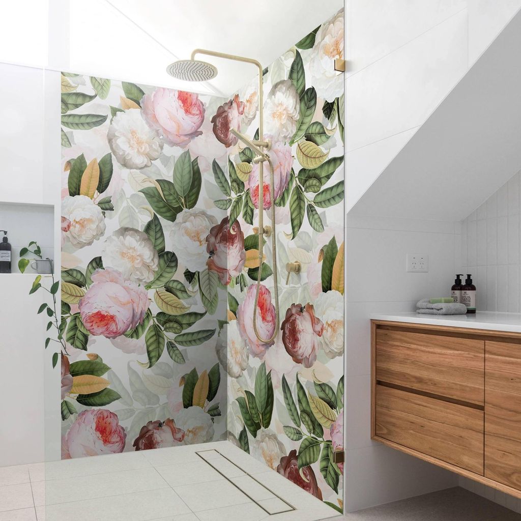 Duschrückwand Muster selbstklebend - 0.35 mm Wandpaneel wasserfest Rose rosa Badrückwand fugenlos Smart matt 110x200 cm