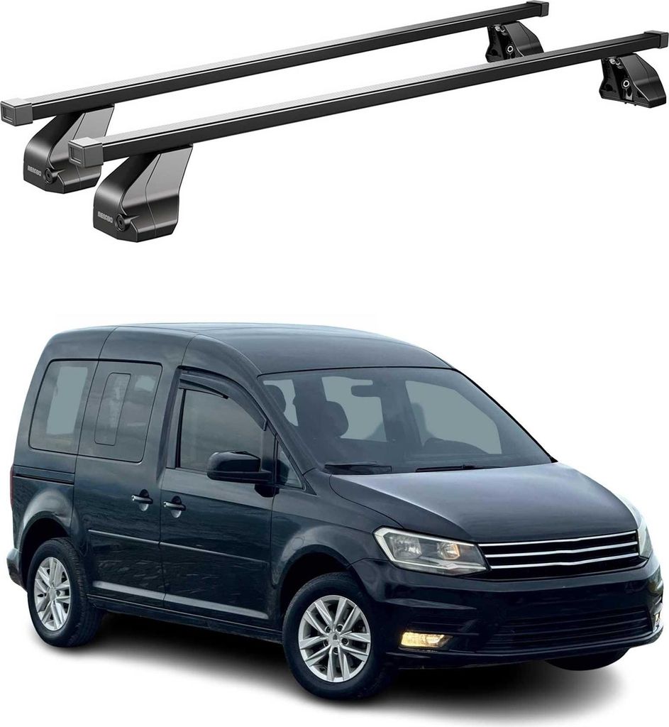 Menabo Dachträger Grundtäger für VW Caddy 2015-2020 75kg Stahl Schwarz 2 tlg
