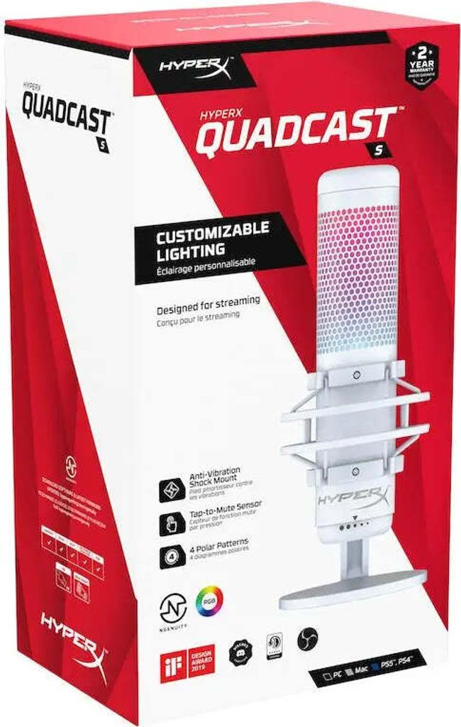 Stojanový mikrofon HyperX QuadCast S, bílý Obrázek produktu 10