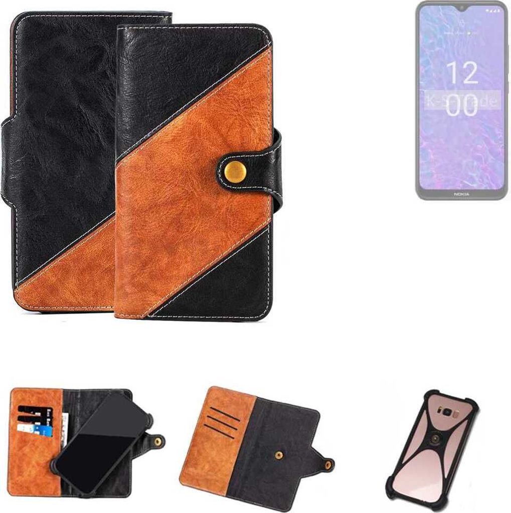 K-S-Trade Handyhülle Schutzhülle Bookstyle Case Wallet-Case kompatibel mit Nokia C210 Handy Cover Bumper Klapphülle schwarz hellbraun 1x