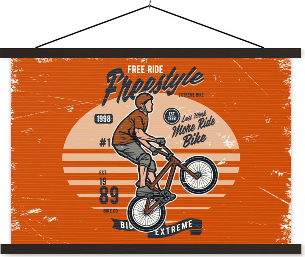 MuchoWow Textilposter Mann - Fahrrad - Retro 90x60 cm mit schwarzem Rahmen - Aufhängungssatz