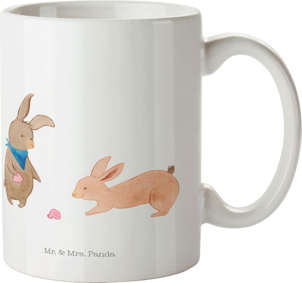 Mr. & Mrs. Panda Tasse Hasen Muschel - Weiß - Geschenk, Kaffeetasse, Pott, Kaffeebecher, keramik, Meer, Bedruckte, Ferien, Strand, Muscheln, Mutte...