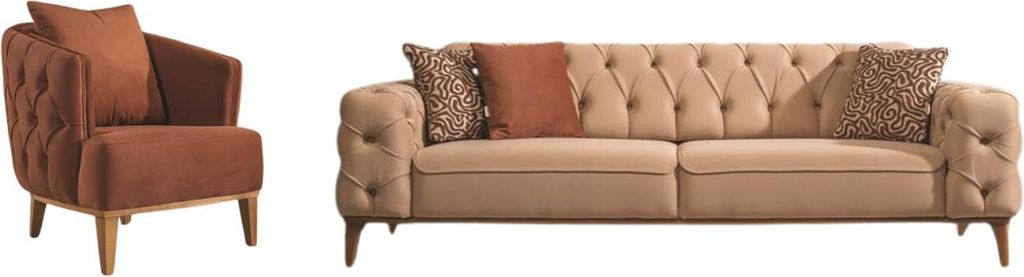 Villa Möbel Sofa Set Roma Farbe: Hellbraun Stellvariante:3+1 mit Relax-/Bettfunktion durch umklappbare Rückenlehne