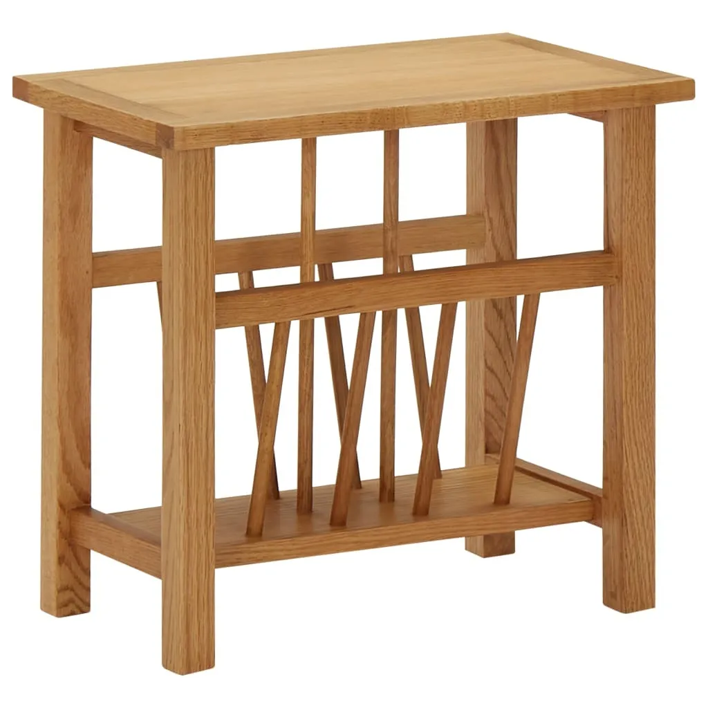 Table d'appoint en chêne massif avec étagère de rangement intégrée - 6