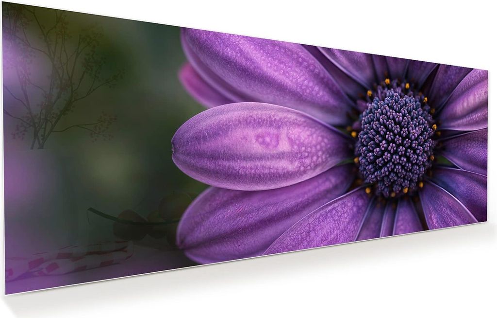Glasbild 125x50cm in XXL für Wohnzimmer, Schlafzimmer Motiv Lila Blütenwunder