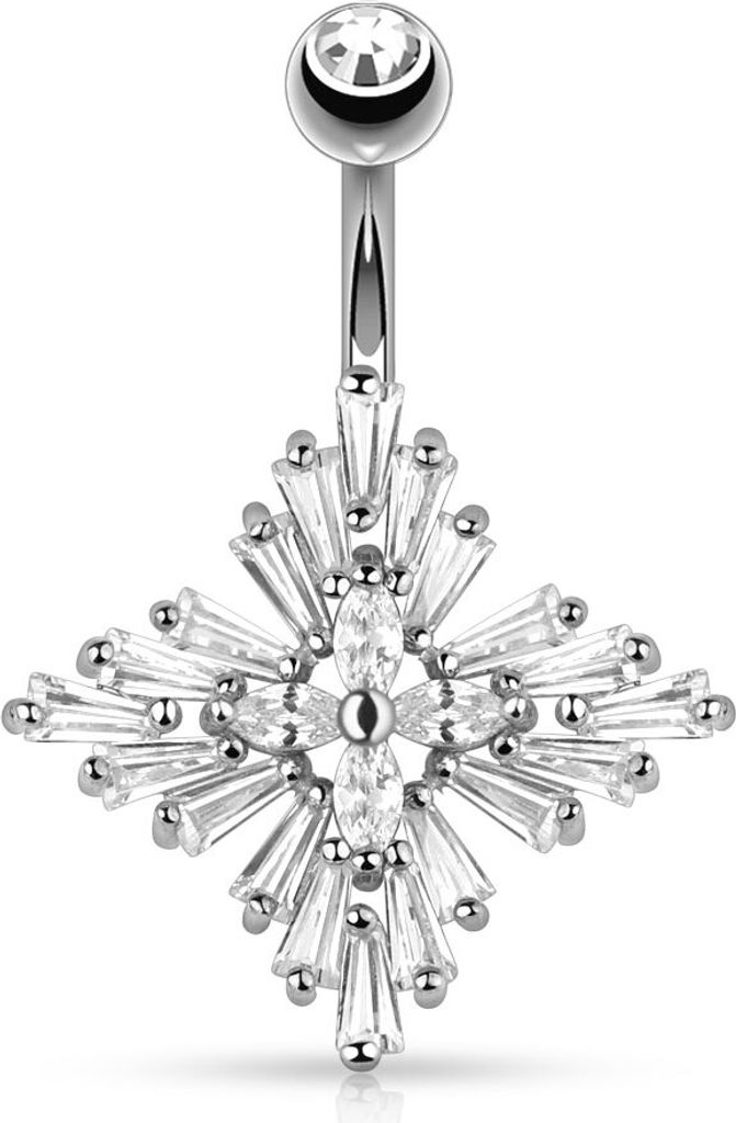 Bauchnabelpiercing 14 Karat vergoldet rhodiniert Gold Kreuz Cross Zirkonia Kristalle