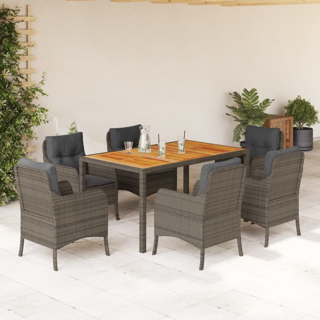 Maison Exclusive - 7-tlg. Garten-Essgruppe mit Kissen Grau Poly Rattan