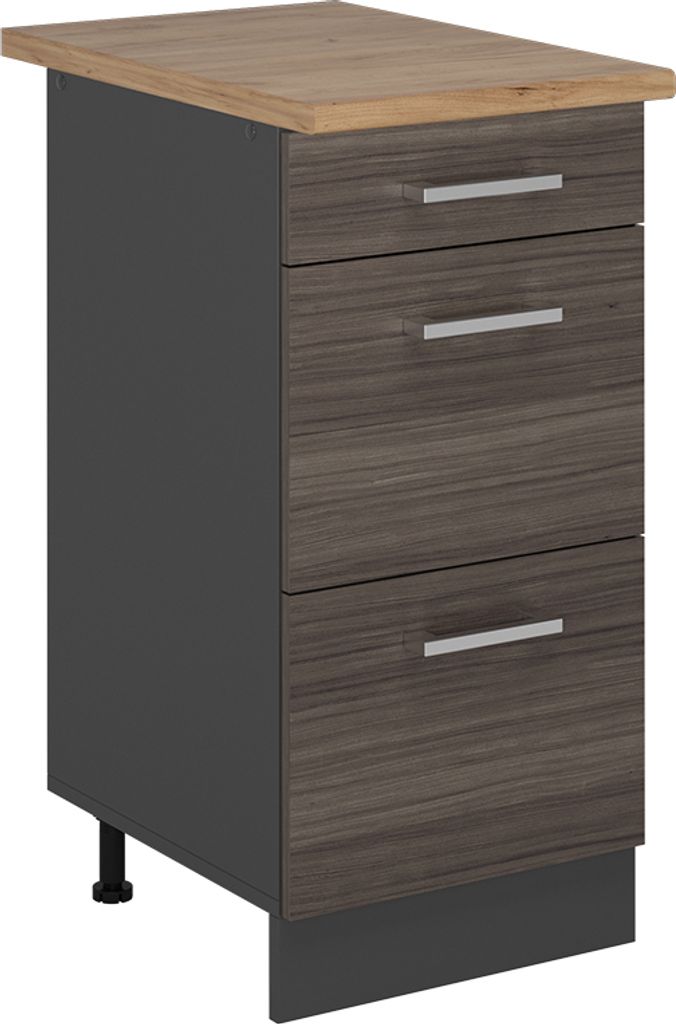 Küchenunterschrank Vicco R-Line Edelgrau 40 cm mit Schubladen, AP Eiche, Model 53751