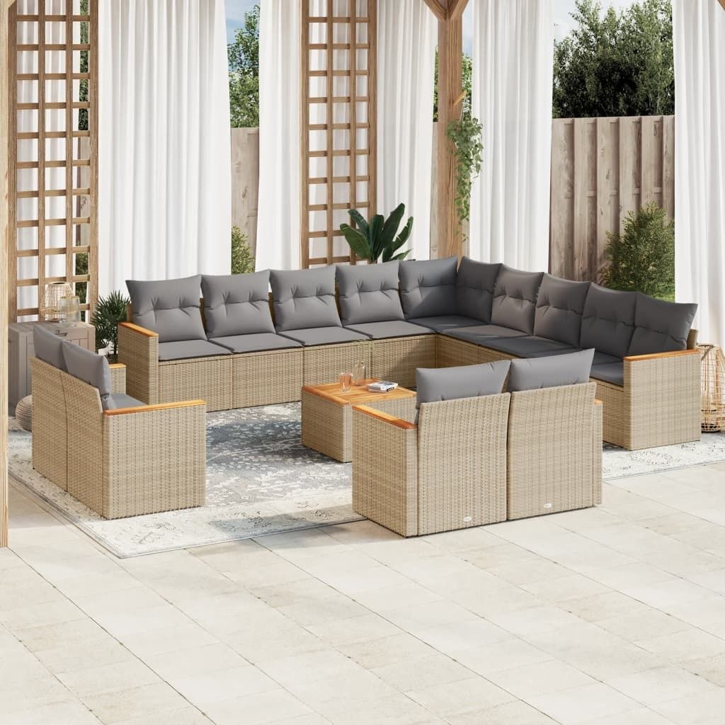 Maison Exclusive - 14-tlg. Garten-Sofagarnitur mit Kissen Beige Poly Rattan