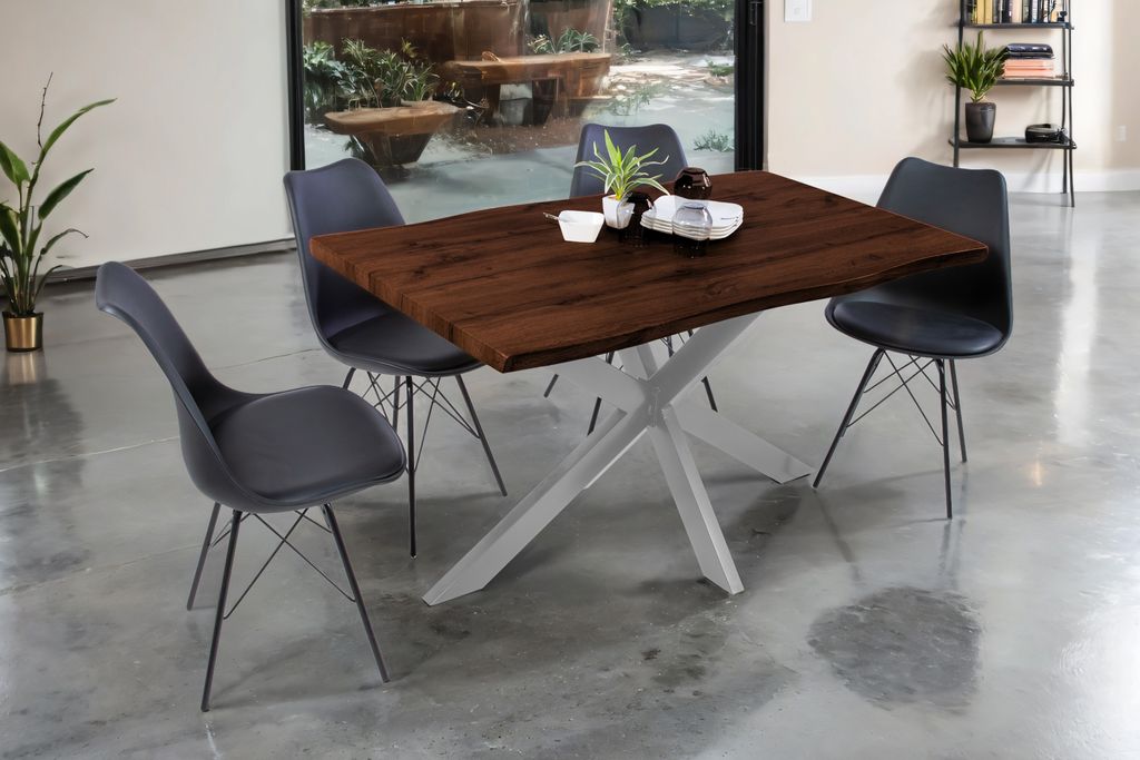 Esstisch Baumkante Holz-Optik Nussbaum 140 x 80 Spider-Gestell silber JOSY