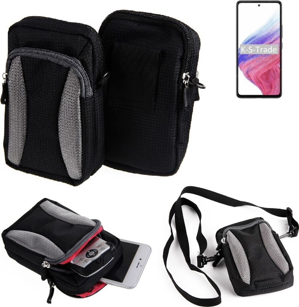K-S-Trade Holster Schutz Hülle kompatibel mit Samsung Galaxy A53 5G Handy Hülle Gürteltasche Umhängetasche mit Zusatzfach schwarz