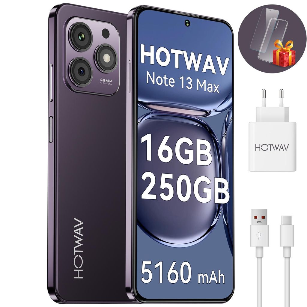 HOTWAV Android Smartphone, 16+256 GB/1 TB Handy, Smartphone ohne Vertrag, Octa-Core-Prozessor, 5160 mAh Mobiltelefon, 24 Monate, Lila