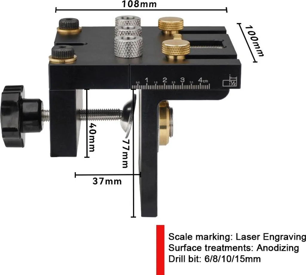 Guide de perçage en aluminium 3 en 1 avec serrage 0-15mm robuste