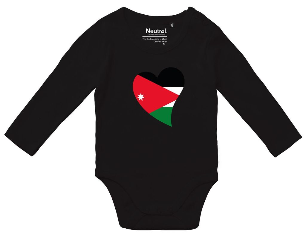 Huuraa Baby Body Jordanien Flagge Herz 68 Black Baumwolle Fairtrade Langarmbody Geschenkidee