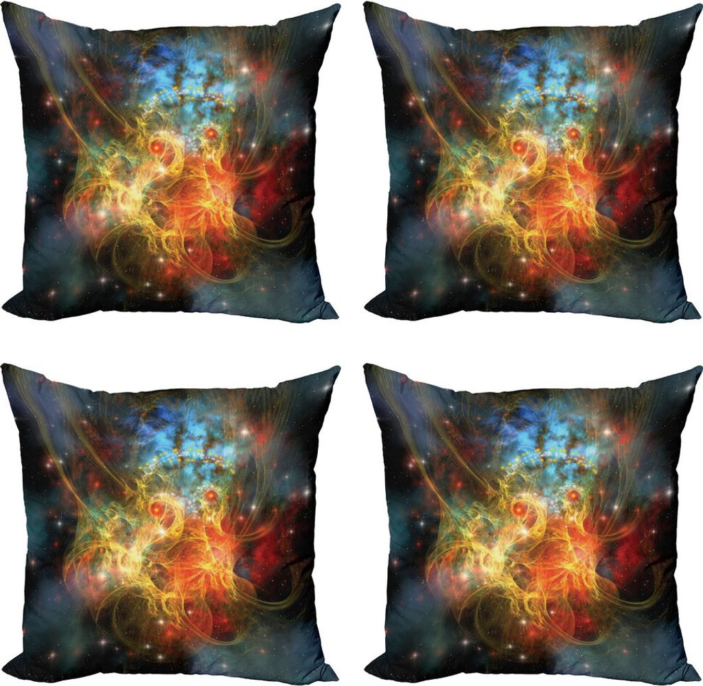 ABAKUHAUS Weltraum Kissenbezug Set (4 Stück), Weltraum-Universum, Moderner Doppelseitiger Digitaldruck, 60 cm x 60 cm, Navy orange Teal