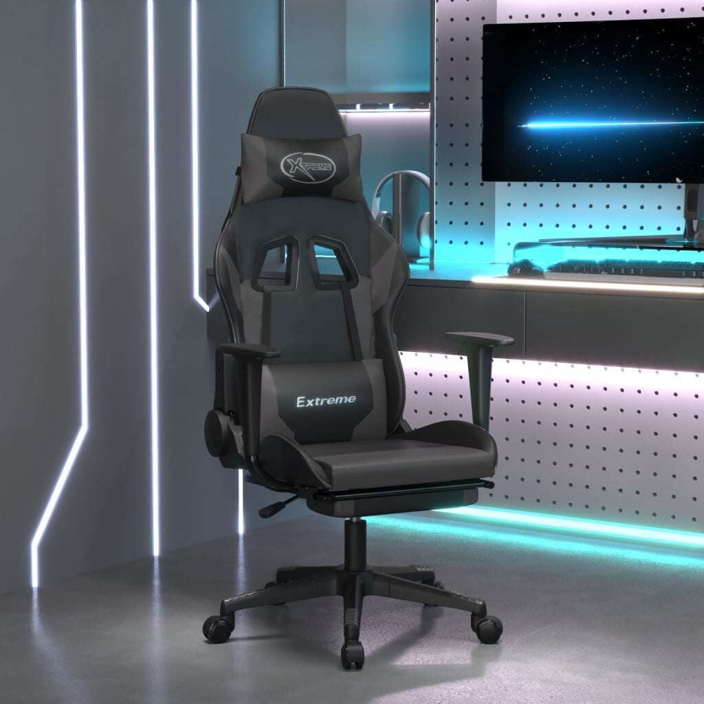 "im Angebot" Gaming-Stuhl mit Massage & Fußstütze Schwarz & Grau Kunstleder - Bürostühle CC15509