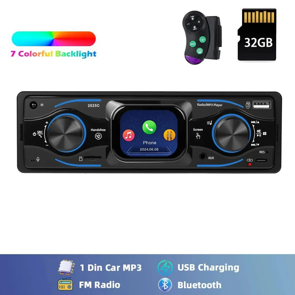 Autoradio Bluetooth Universel 1-DIN Blanc pour Remplacer Poste d'Origine