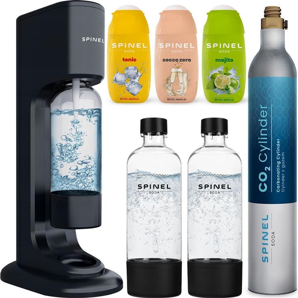 Spinel Soda Wassersprudler BubbleON + Spinel Soda Sirups Mojito, Prosecco, Tonic
