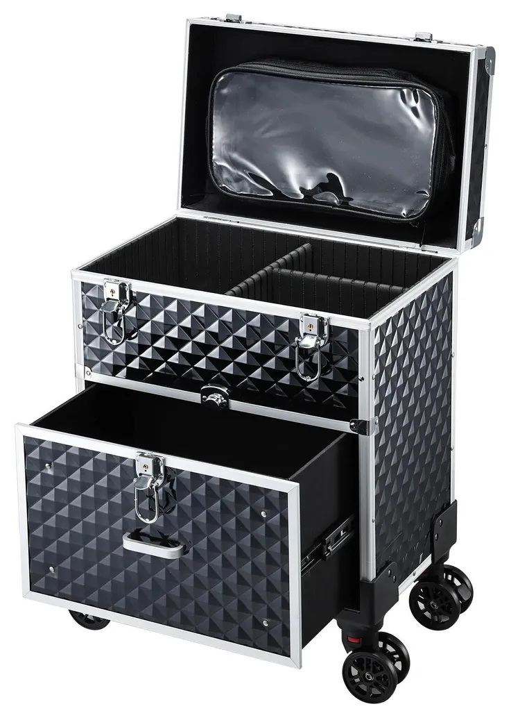 Mallette maquillage roulettes pour voyage : Grand rangement noir pro