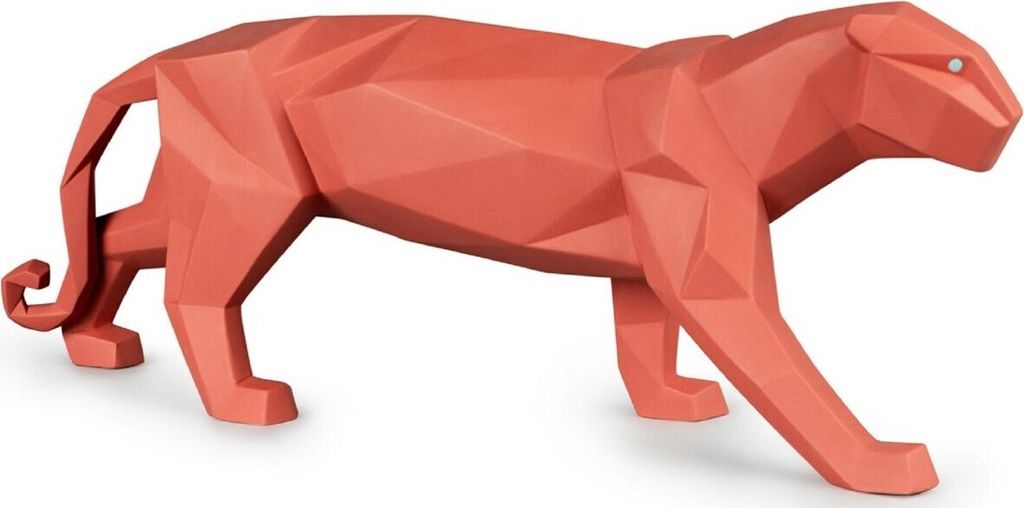 Casa Padrino Luxus Porzellan Panther Skulptur Matt Korallenrot 50 x 12 x H. 19 cm - Hangefertigte Deko Figur aus feinstem spanischen Porzellan - Lu...